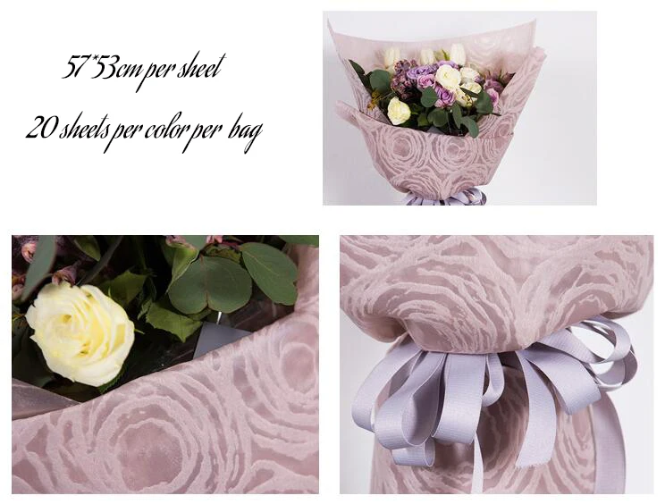 Papier D'Emballage Fleurs Imperméable - 20 Feuilles 58x58cm - Métallisé Rose - Pour Bouquets & Cadeaux