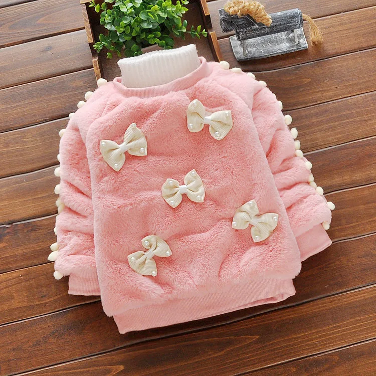 

2021 Boutique Fashion Winter Baby Sweater bow decoration Girls Top Sweet fleeces for 6-48 months toddler children, White red pink
