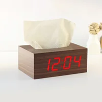 

KH-WC024 Voice Control LED Desktop Rectangular Natural Wooden Tissue Box Digital Clock with Temperature