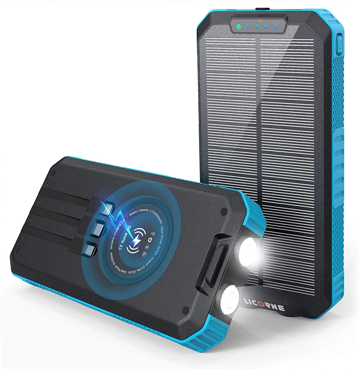 solar wireless fast charger power bank type-c 30000mah