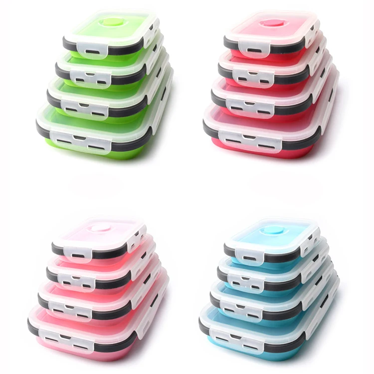 

4 Pcs Silicone folding Food Lunch Box Silicone Tupper, Pantone color