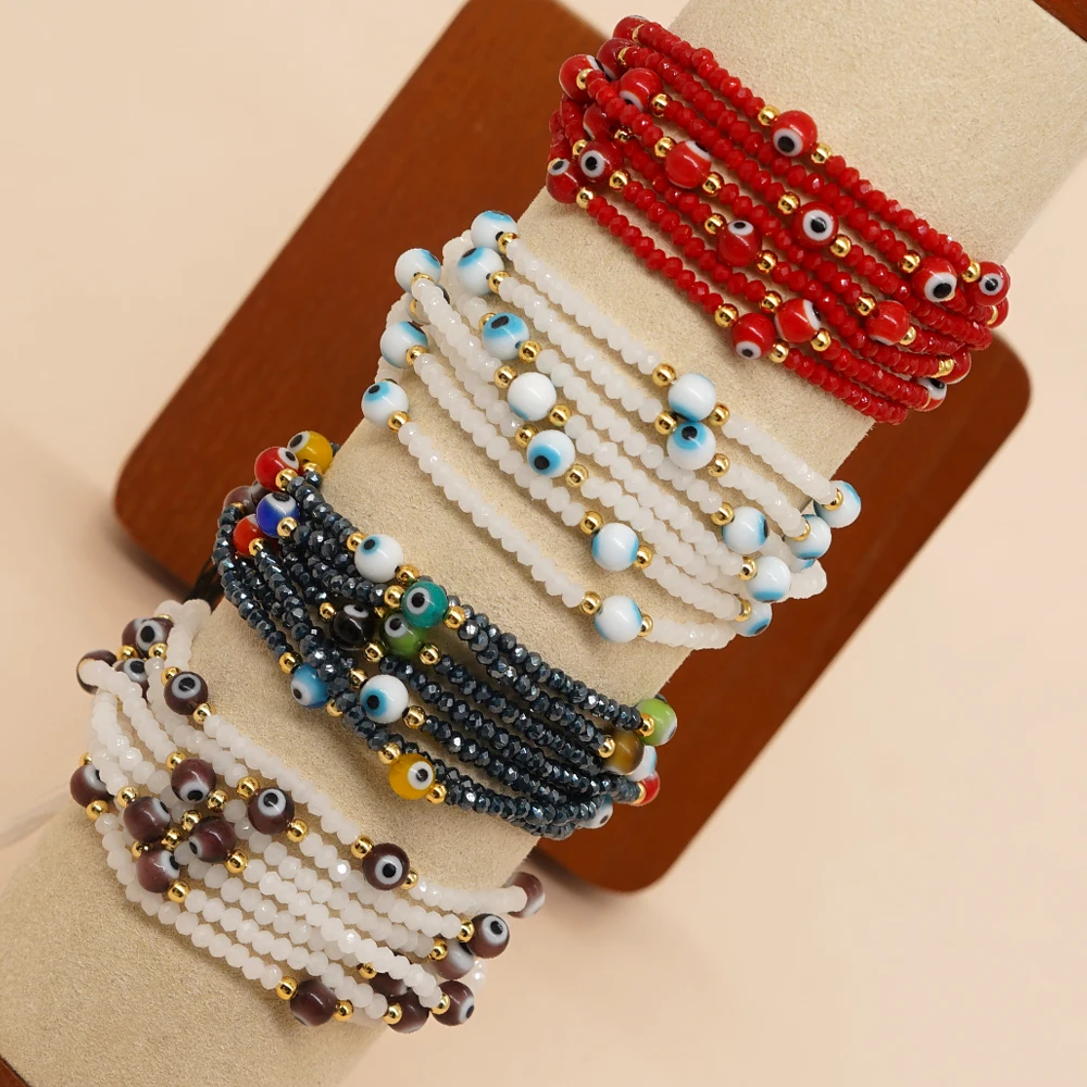 

Go2boho Crystal LIULI Evil Eye Bead Multilayer Bracelet For Fashion Women Jewelry Summer Trendy Adjustable Friendship Bracelet