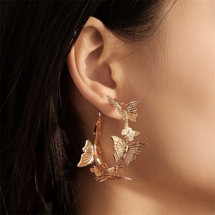 

Custom Stud Hoop Earring Women Inlay C-Shaped Plated Silver Gold Jewelry Accessories Korean Butterfly Fashion Studs Earrings, Picture shows