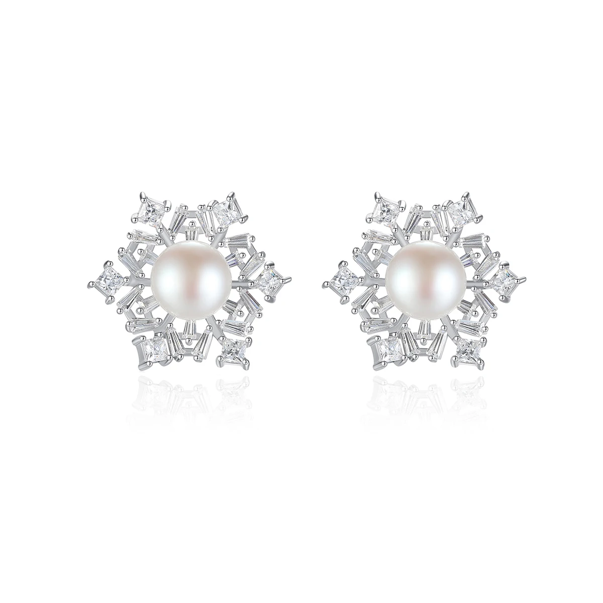 

Luxury Earrings Women Silver 925 Real Pearl Snowflake Micro Pave Zirconia Earrings