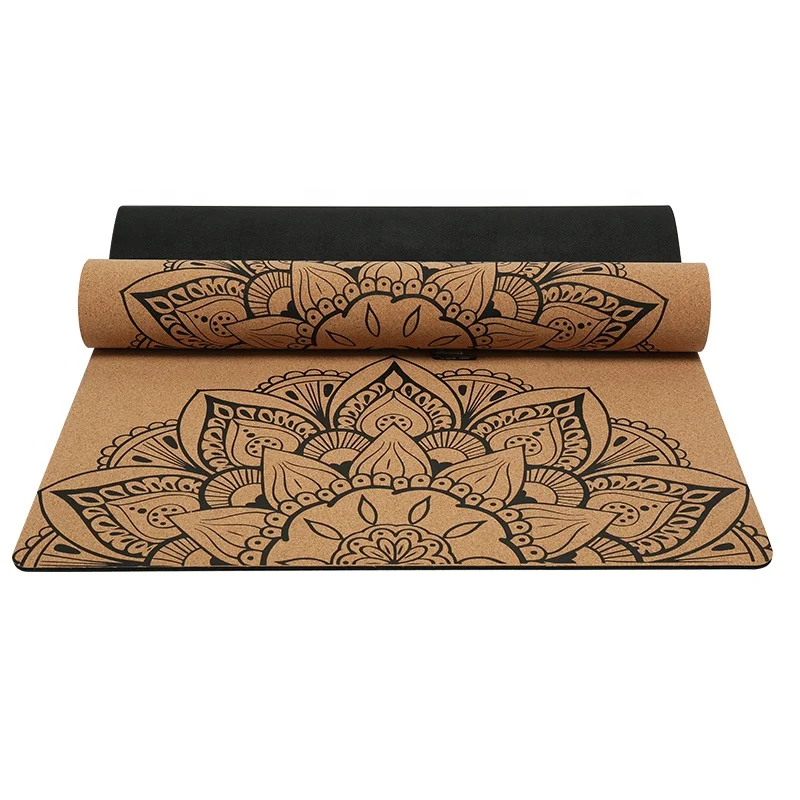

Non-Toxic ECO Friendly Anti Slip Natural Cork Yoga Mat Dropshipping With Carrying Strap, Cork mat with black printing