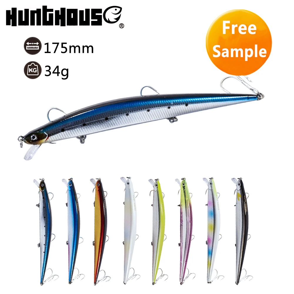 

wholesale hunthouse floating long casting saltwater ABS plastic bass minnow, 8 colors
