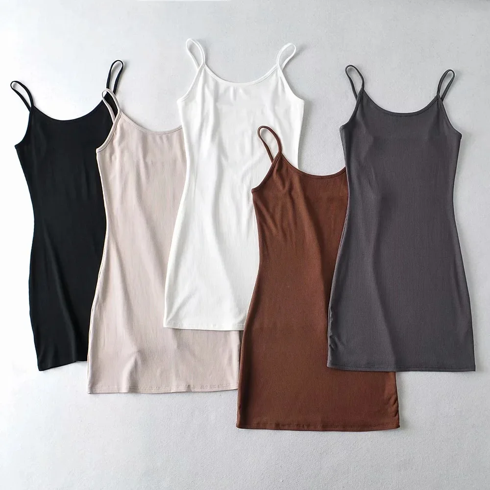 

Summer Women Custom Sexy Solid Tight Bodycon Casual Ribbed Halter Dress, Picture