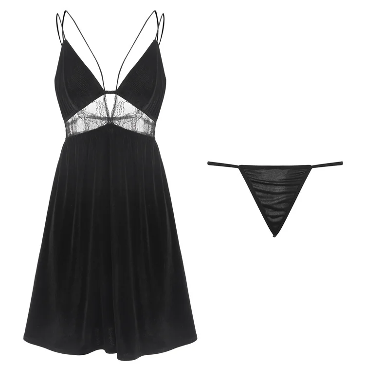 

Wholesale Women Sexy Velvet Bra Lingerie Erotic Underwear Set nightgown pajamas