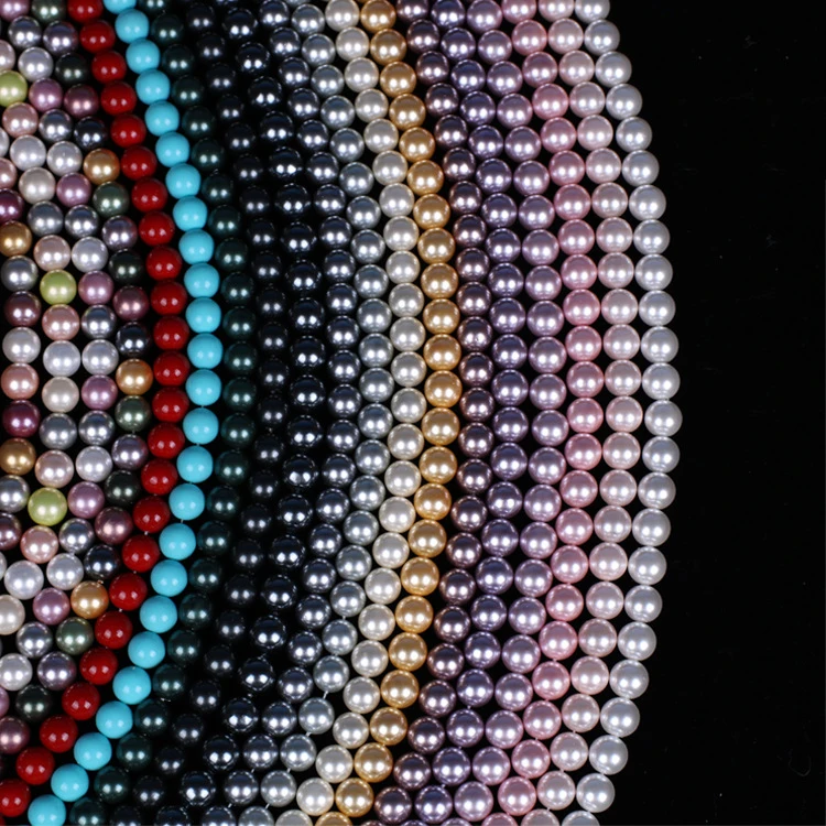 

Hesiod Wholesale 4mm 6mm 8mm multi color perfect round sea shell pearl strands, As pic show