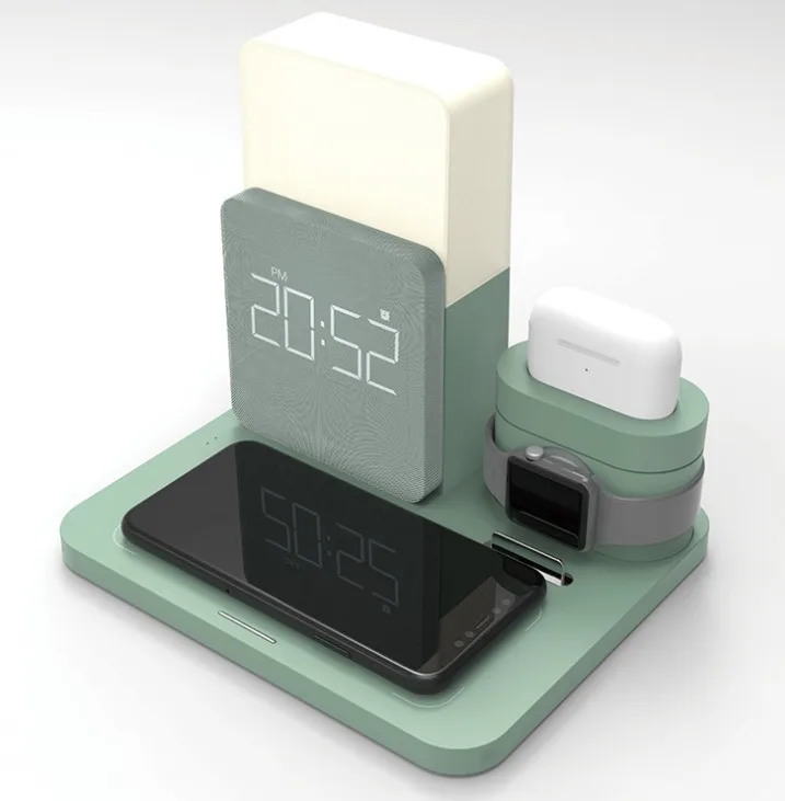 

2021 Dropshipping Qi 4 In 1 Multi-function Led Lamp Fast Charging Holder Dock Wireless Charger With Table Lamp For Ipods Watch, Black , green