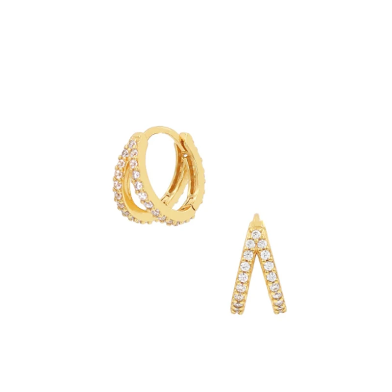 

S925 sterling silver double row diamond zircon women's personality trend earrings