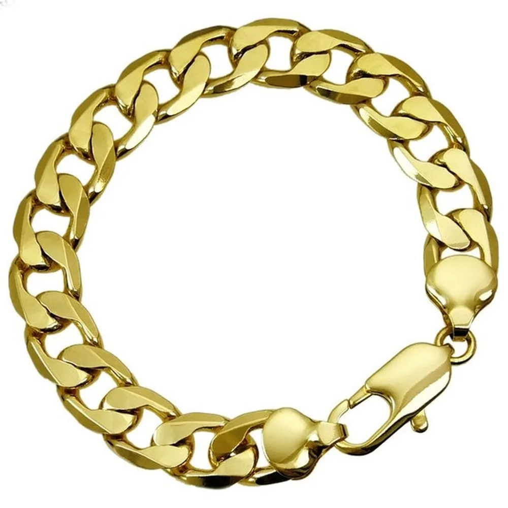 

Ahappy 12mm band width gold Vacuum plating rings curb chain mens solid bracelet bangle jewelry B149