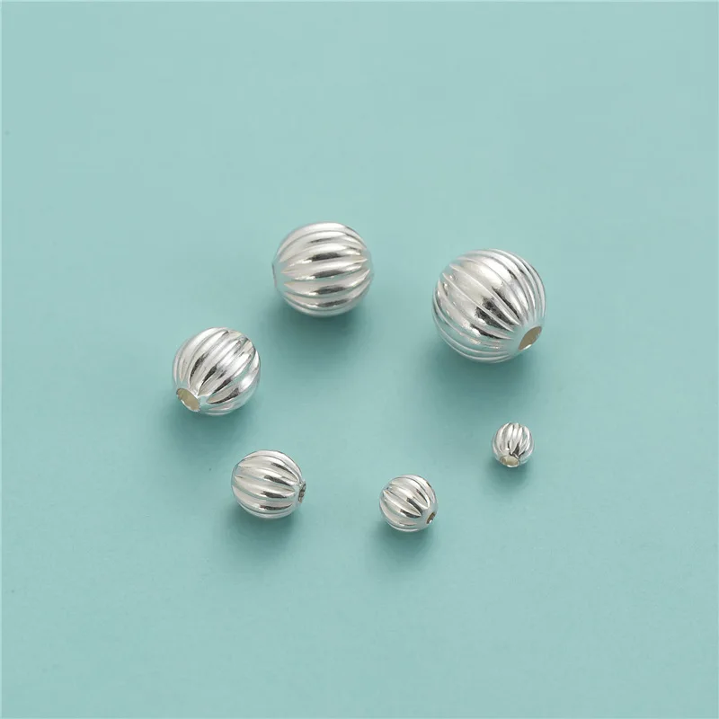 

Popular 925 Sterling Silver Vertical Stripe Round Charm Beads For Jewelry Making Accessories