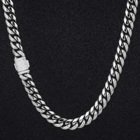 

KRKC&CO CZ Stone Zircon Buckle 12 mm 18inch White Gold Stainless Steel Miami Cuban Link Chain