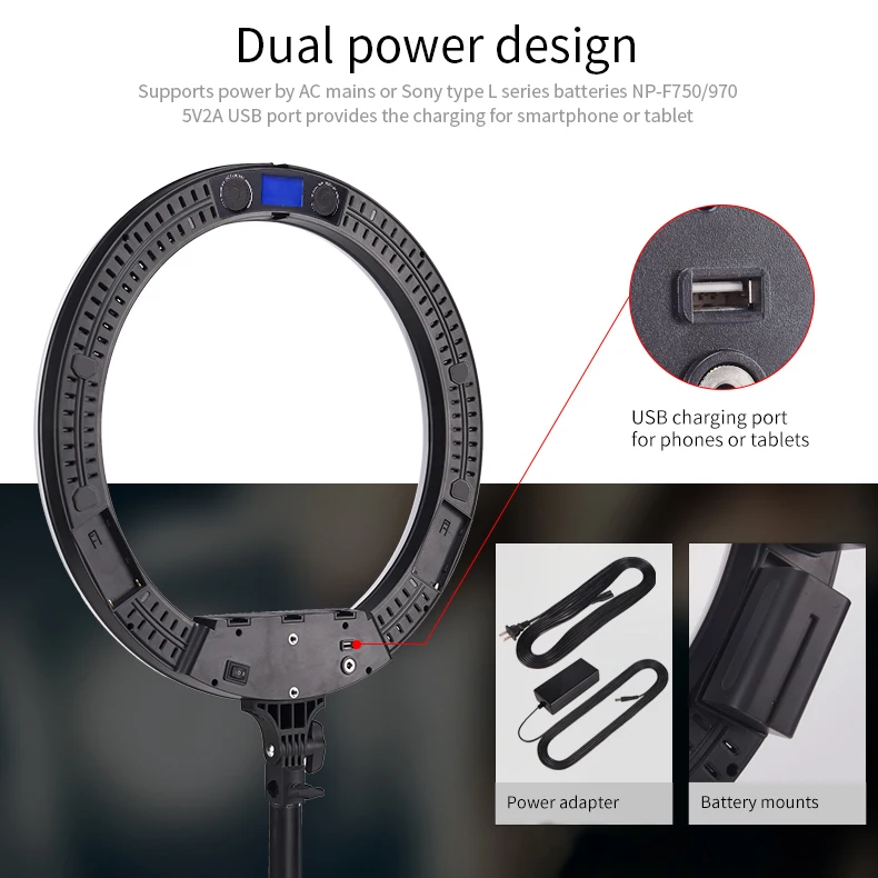 Tolifo 19 inch 60W Photo Studio Portable Photography RGB Ringlight LED Video Light with tripod stand