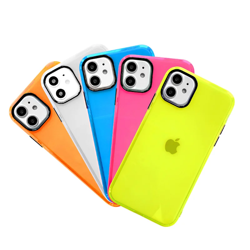 

For iPhone Neon Yellow Case , Shock Proof Soft TPU Fluorescent Clear Phone Case For iPhone 7 8 11 Pro Max Xr Xs Max, Multi