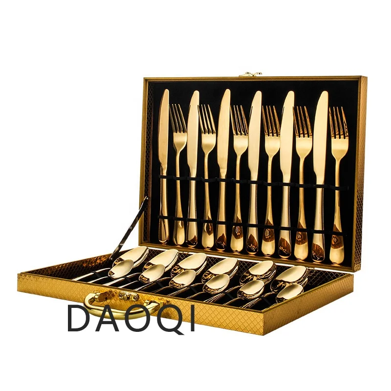
Gold Flatware Wholesale Flatware 24 Piece In Box Gold Plated Silverware Golden Utensils Stainless Steel Cutlery Set Stainless 