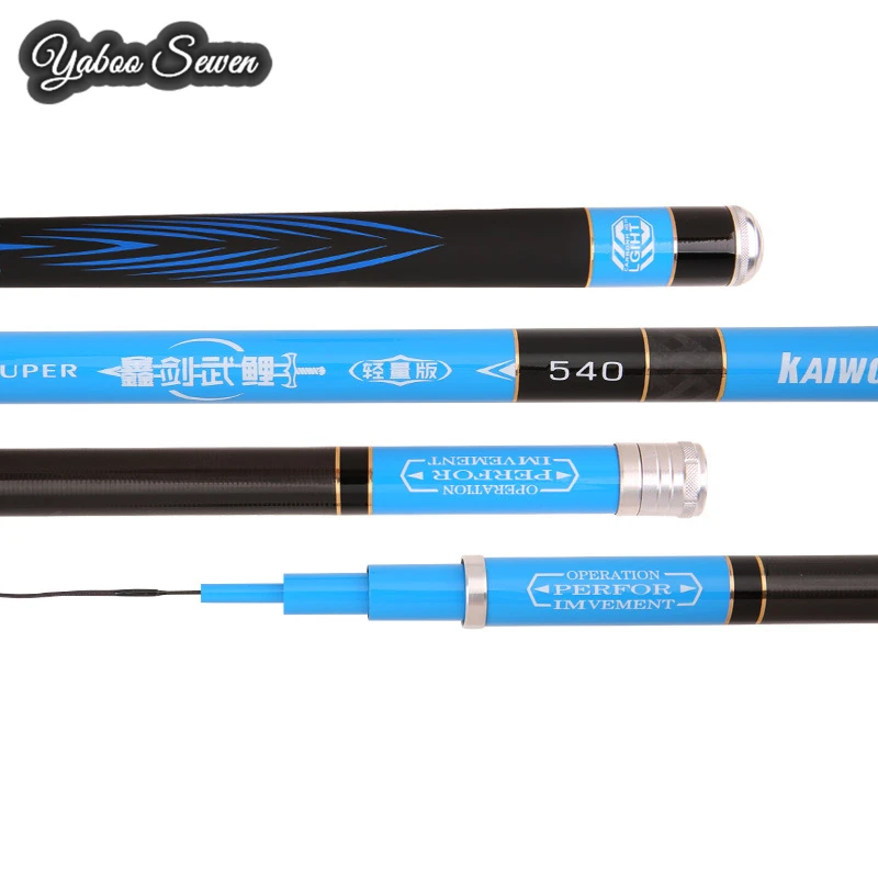 

High Quality 3.6m 3.9m 4.5m 4.8m 5.4m 5.7m 6.3m 7.2m Carbon Fiber Telescopic Fishing Rod, Blue