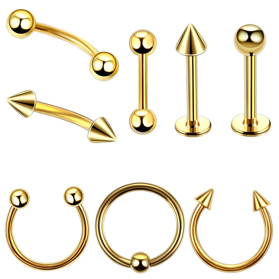 

wholesale 8 pieces per set titanium piercing jewelry eyebrow nail earrings nose stud, nose ring, universal piercing jewelry set