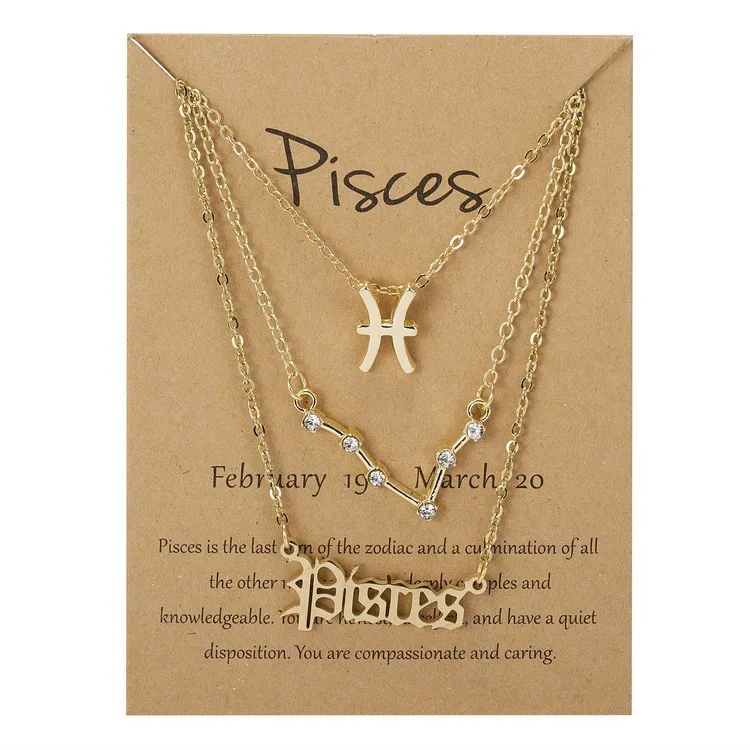 

3Pcs/Set Aries Cancer Leo Scorpio Necklace Jewelry Gift Cardboard Star Zodiac Sign Pendant 12 Constel lation Charm Gold Necklace, As show