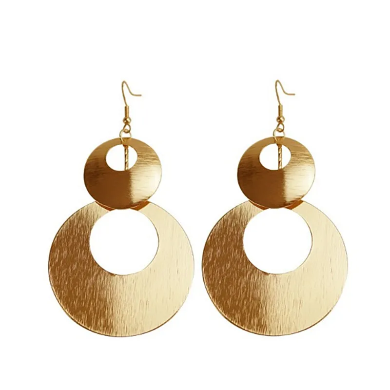 

Charare trendy gold plated big circle metal pendant earrings