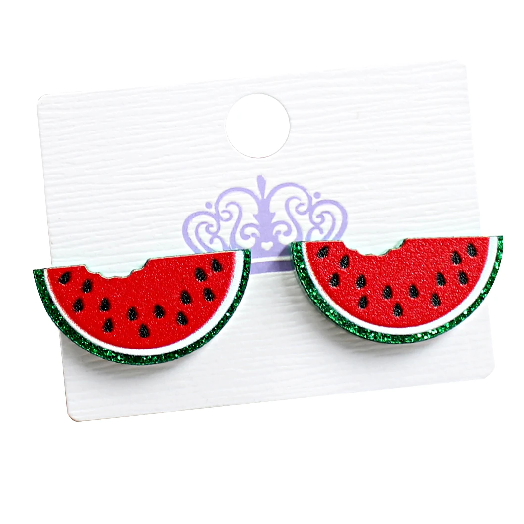 

ERS032ER1000 Best Price Watermelon Stud UV Print Green Glitter Cute Fruit Acrylic Earrings