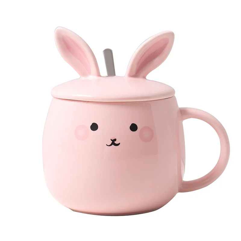 

Hot selling product rabbit shape coffee mug cute ceramic bunny mug, Pink, white