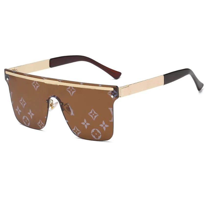 

Spot wholesale Siamese lens watermark sunglass fashion luxury brand rimless women sunglasses 2021