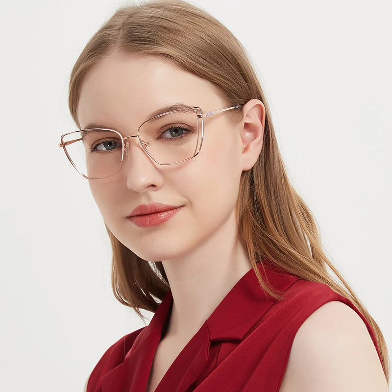 

YC 2023 New fashion cat eye eyeglasses frames double rim eyewear womens thin metal optical spectacle framess