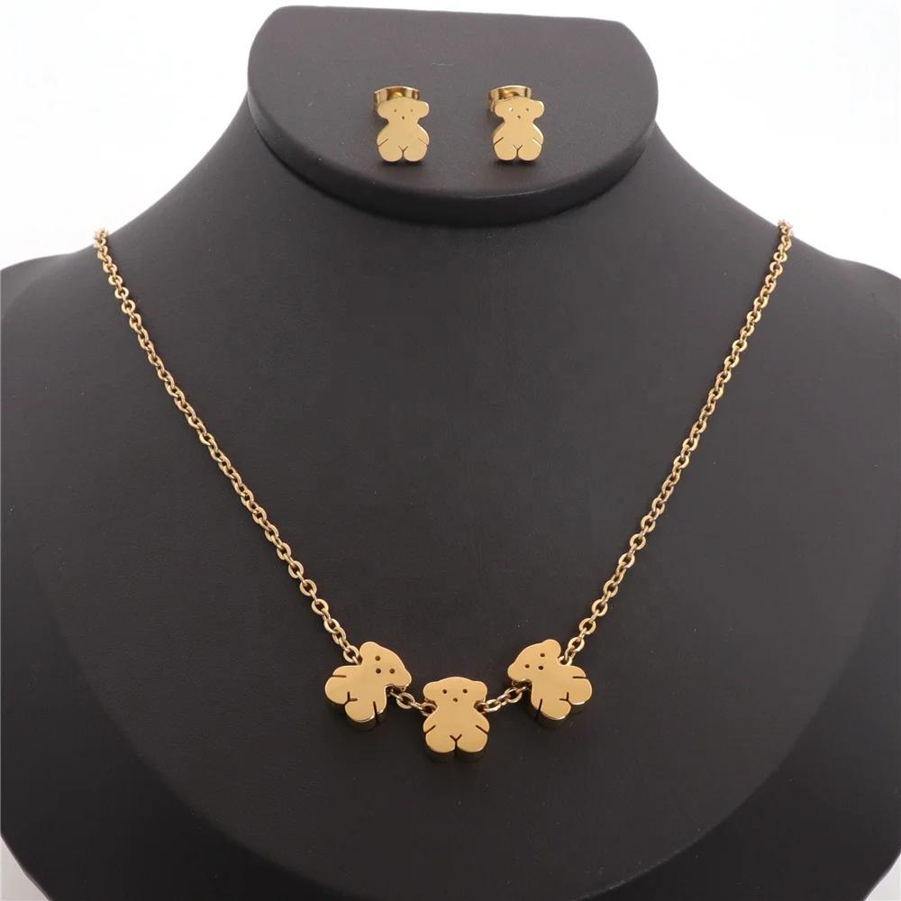 

Three Element Cute Lady Jewelry Gold Plated 18K Women Yellow Set Fine Jewelry Stainless Steel