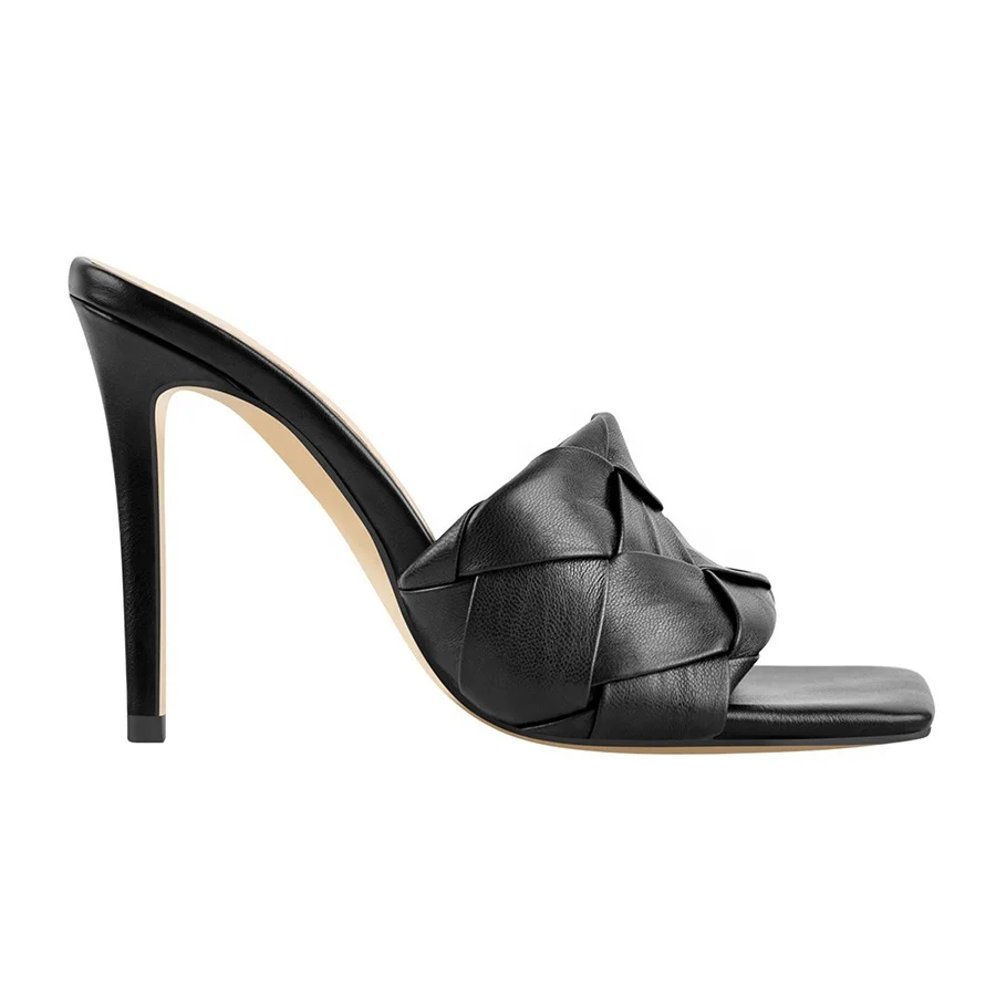 

Black Patent Leather Square Toe Fashion Mules Summer Ladies Shoes 2020 Woman High Heels Sandals