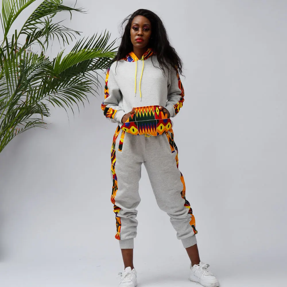 

2021 Customized 2 Pcs African Fabric Wax Printing Top And Pant Hoodie Unisex Men's Hoodie Women's Hoodie Wholesale, Customized color