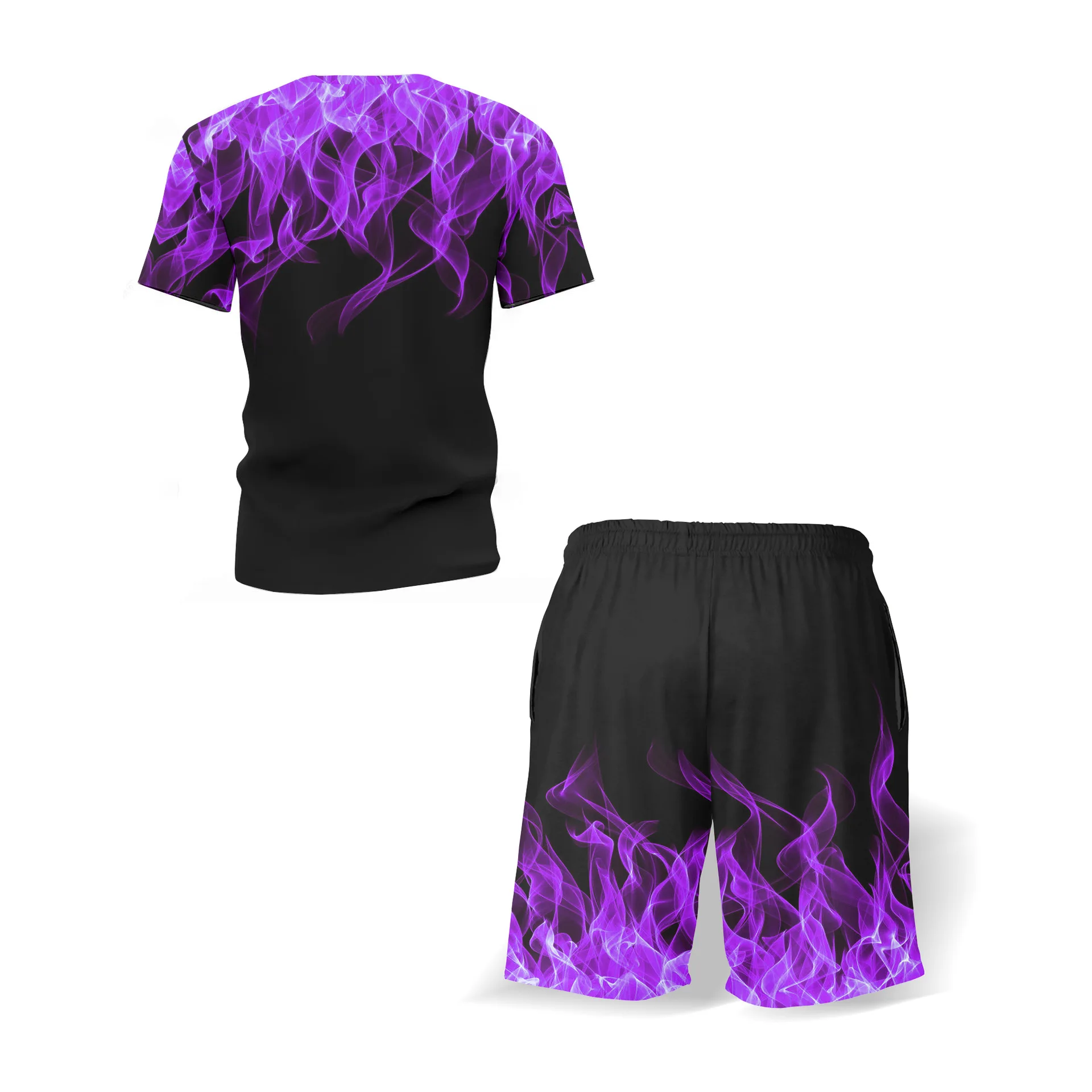 

Printed suit summer short-sleeved t-shirt activewear clothes running loose casual fitness sportswear sweatsuit 2 piece men, Green, purple, red, gray, yellow, blue