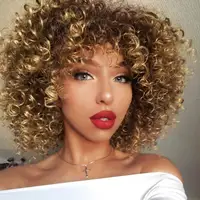 

Vigorous Afro Kinky Curly Wig with Bangs Synthetic Heat Resistant Fiber Hair Wigs Curly Full Wigs for Black Women