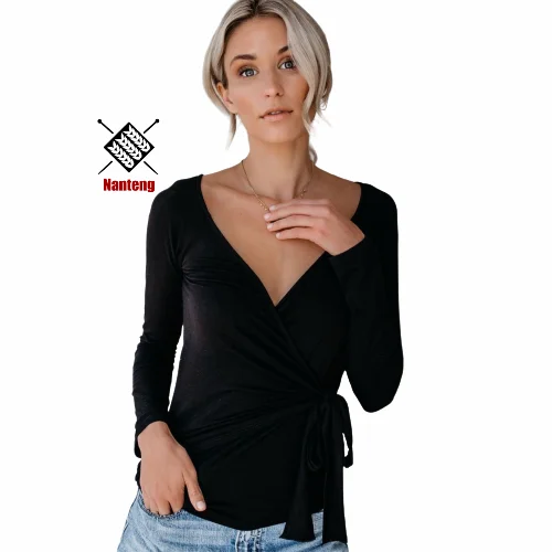 

Wholesale Hot Sale Summer Autumn Clothing V Neck Black Women Tops