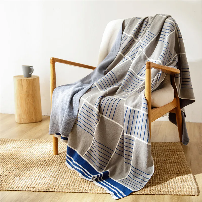 Cozy100% Cotton Acrylic Wool Knitted Wearable Simple Sofa Throw Blanket High Quality Ly details