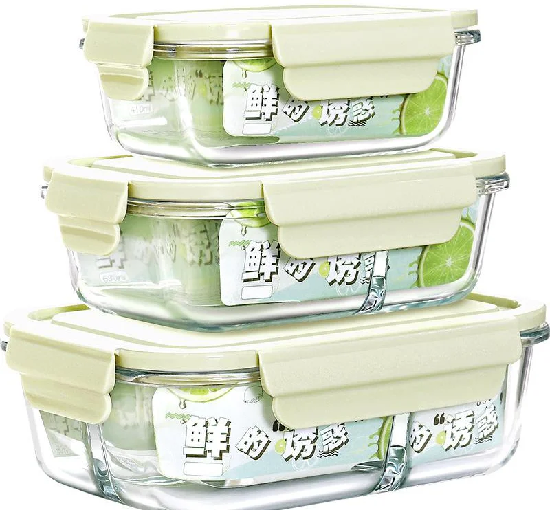 

glass lunch box partition type microwave oven heating special bento box student lunch box set office worker with rice bowl