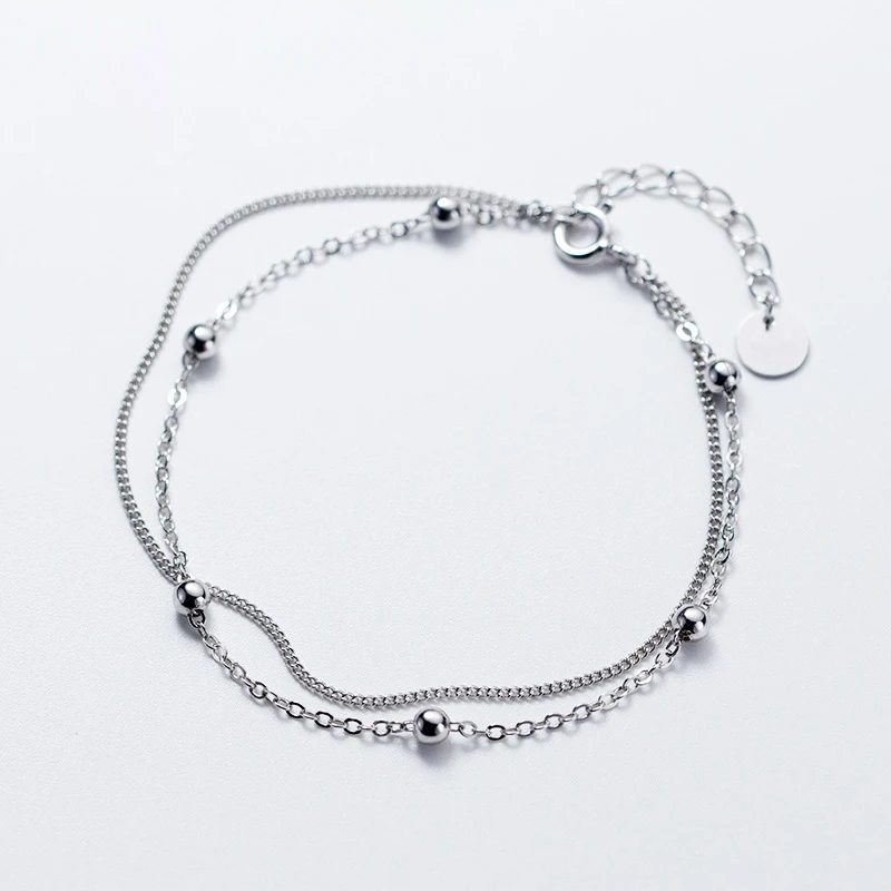 100% 925 Sterling Silver Hand Made Beads Link Chain Bracelet for Women Luxury Authentic Silver Jewelry