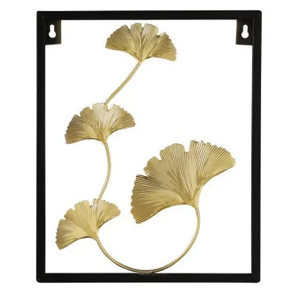 

Modern Wrought Iron Wall Decoration Ginkgo Palm Leaf Rectangle Iron decoration Hanging on Wall, Gold