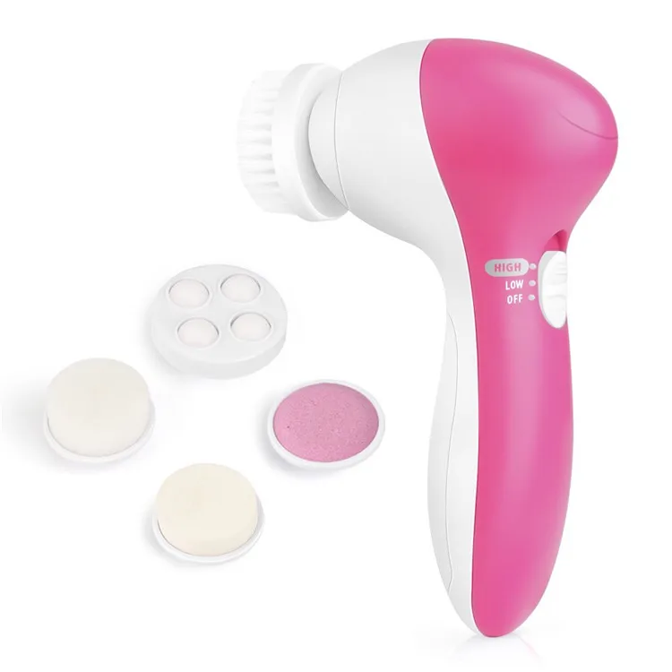 

5 in 1 Face Cleansing Brush Silicone Facial Brush Deep Cleaning Pore Cleaner Face Massage Skin Care Waterproof Facial Brush, Pink