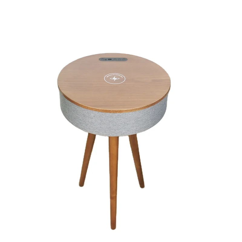 

High Quality Unique Support Phone Wireless Charging Blue Tooth Speaker Table Furniture Sound Table Speaker, Walnut color and log color