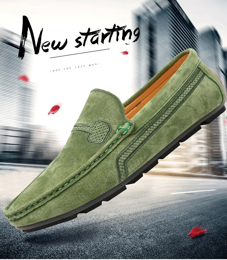 

Hot large size wholesale moccasins for men leather, Camel,orange,red,green,grey,black,blue,beige