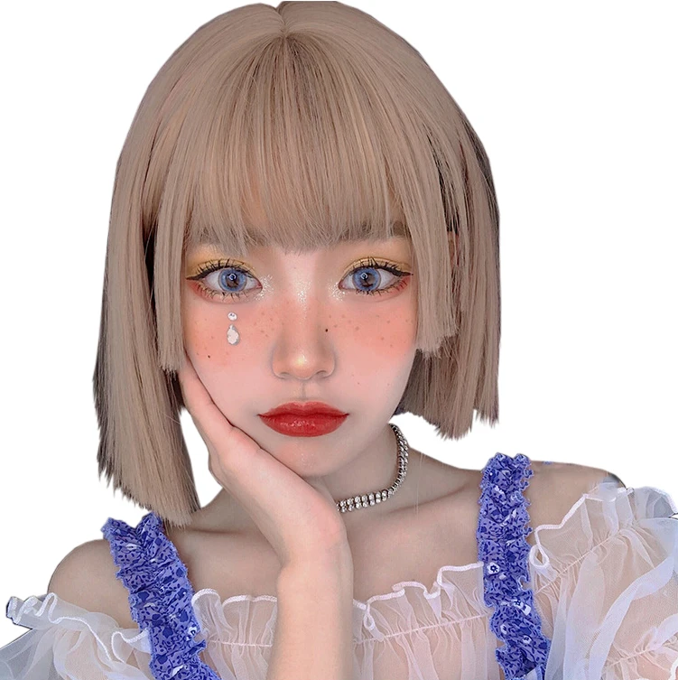 

Short Bangs Hair 10 INCH Cute Well-behaved Harajuku Princess Lolita Sweet High Temperature Silk Cosplay Party COS Wig, Pic showed