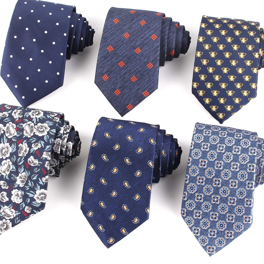 

Fashion Blue Floral Silk Ties Men 8CM Width Customised Ties Logo Silk Luxury Tie For Men