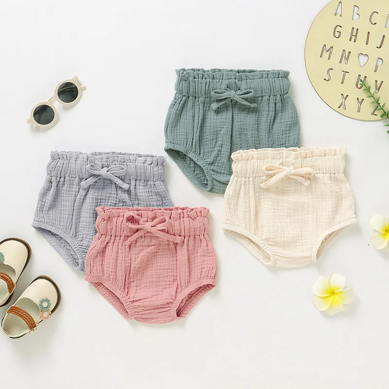 

Fast Shipping E-Commerce Supply Summer Baby Harem Pants 100% Organic Cotton Muslin Cute Baby Shorts