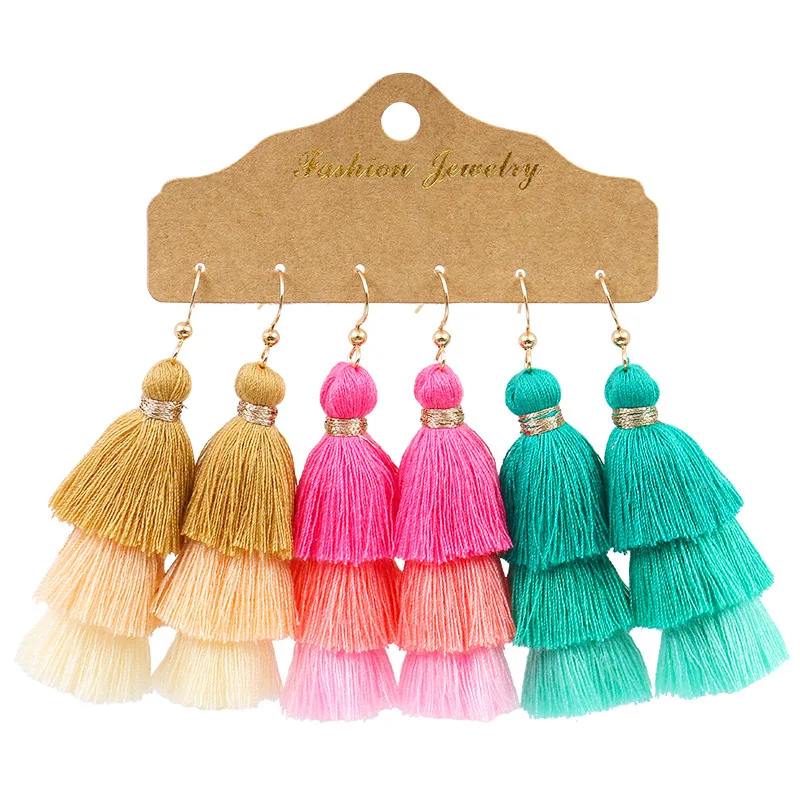 

Boho Tassel Multilayer Long Earrings Set For Women Geometric Multicolor Fan shape Flower Drop Earring Female Fashion Jewelry