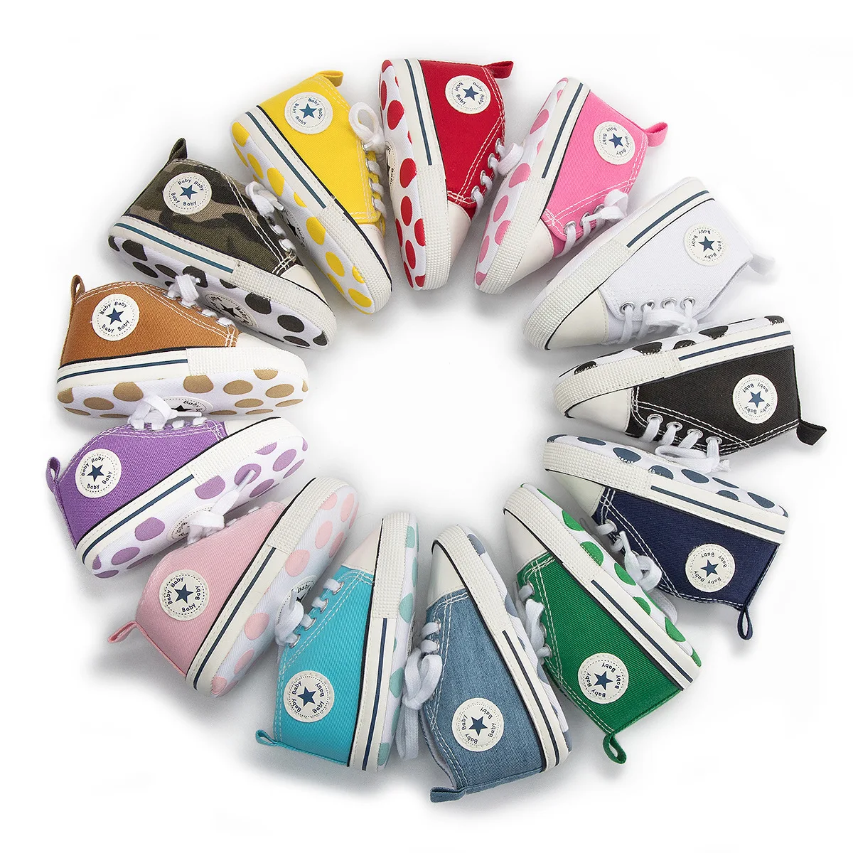 

Wholesale Unisex Star Baby Boys Girls Shoes Sneaker Soft Anti-Slip Sole Newborn Infant First Walkers Kids Denim Canvas Shoes, 20 colors