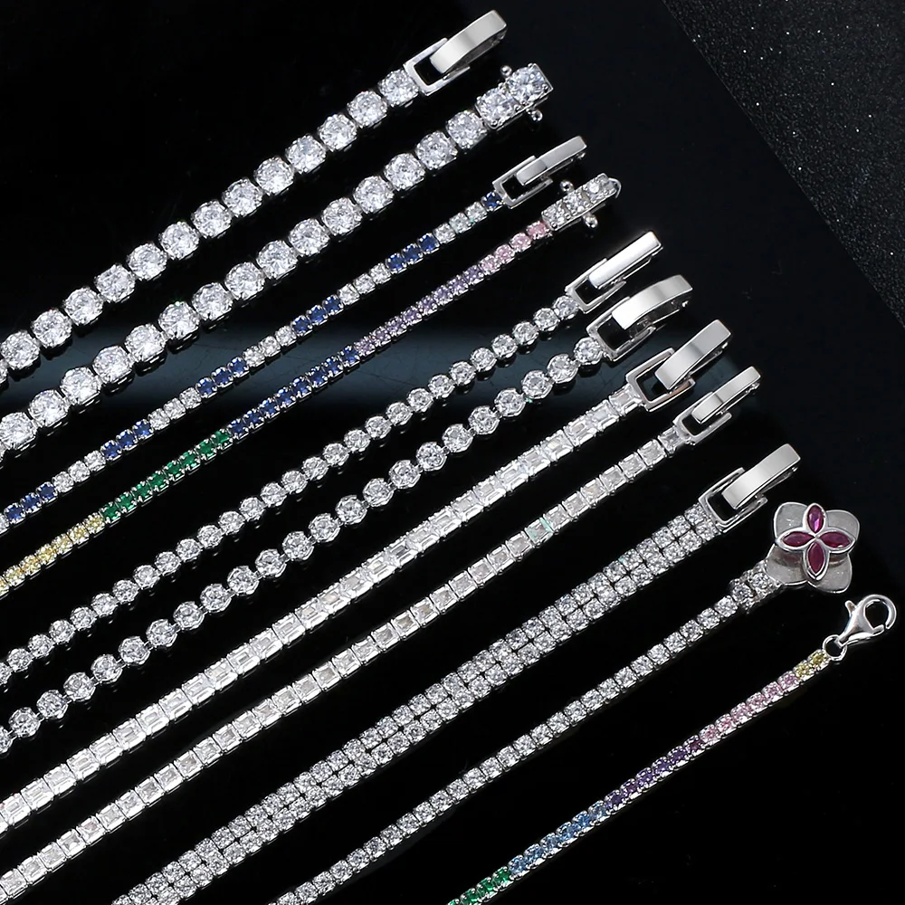 

RINNTIN SB-T1 Shiny Crystal Bracelet Jewelry Adjustable Zircon Bracelet 925 Sterling Silver Tennis Bracelet