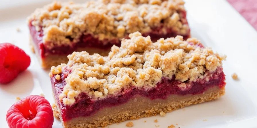Finished raspberry oat crumble bars with various spices