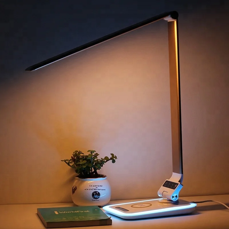 Durable Rechargeable USB port Touch Control Dimmable table Night light Mode Wireless Charger LED Desk Lamp for office bedroom